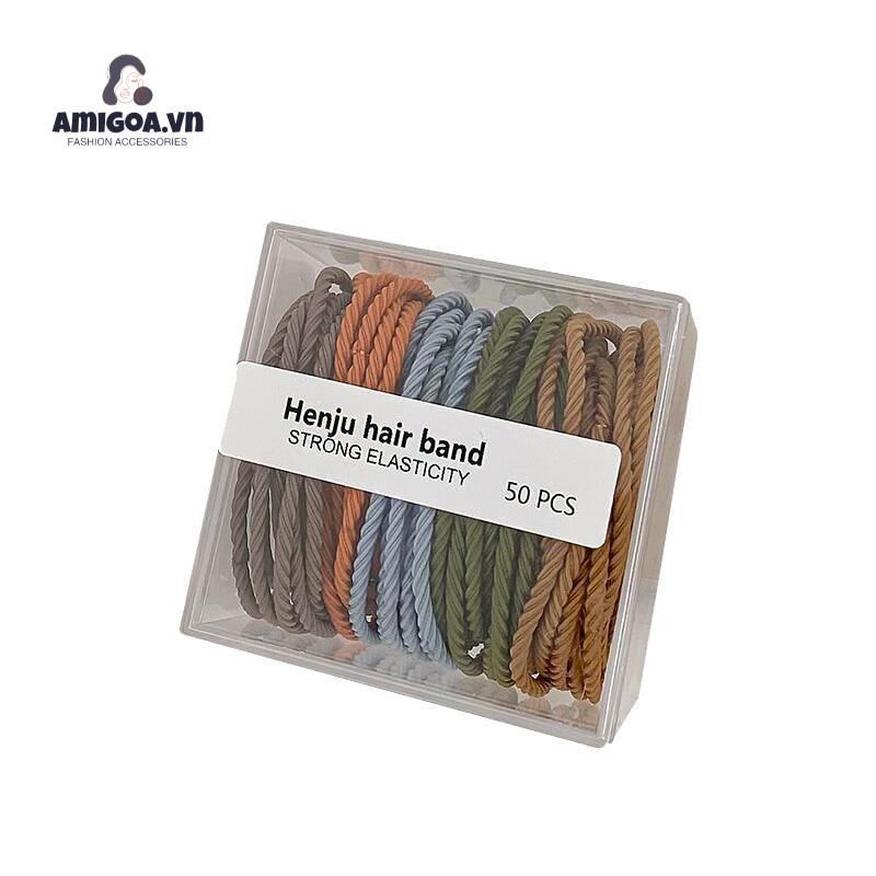 Bộ 50 Dây Thun Cao Su Buộc Tóc Màu Macaron Đơn Giản Cho Nữ