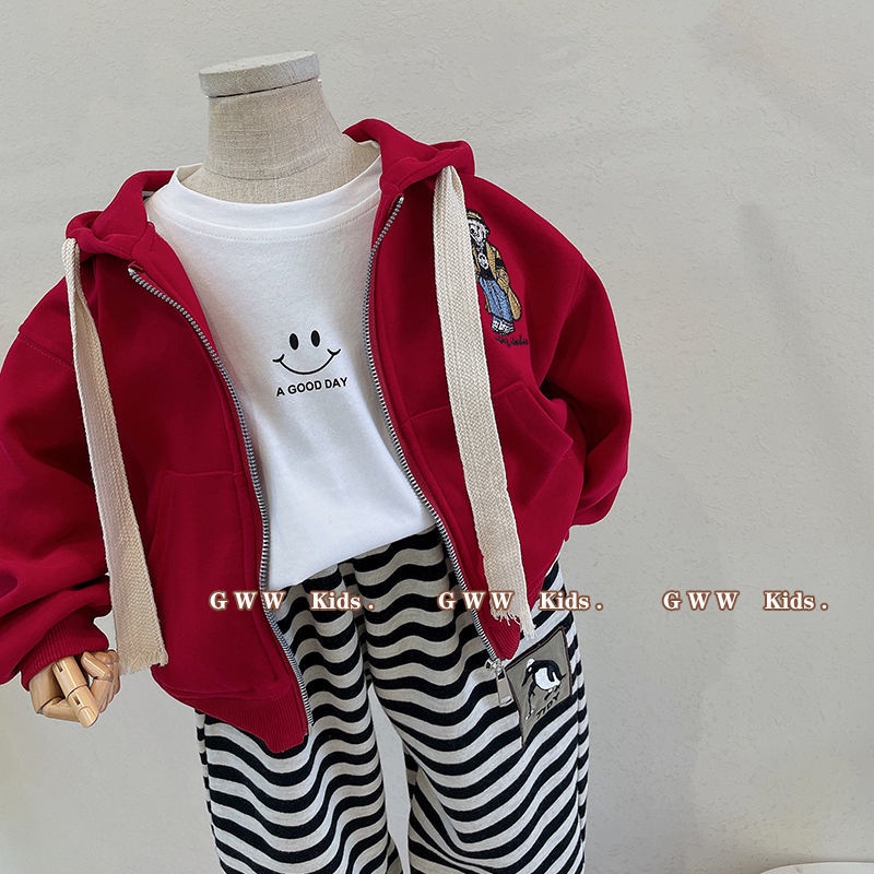 Áo Khoác Hoodie Tay Dài Thêu Hình Gấu Phong Cách Phương Tây Thời Trang Xuân Thu Cho Trẻ Em