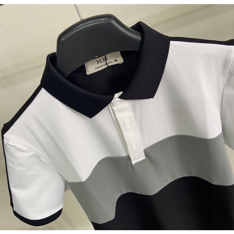 Áo polo phối mầu thời trang nam, Áo cộc tay mùa hè có cổ hoạ tiết mầu phong cách lịch sự btshop từ 45 đến 75 kg