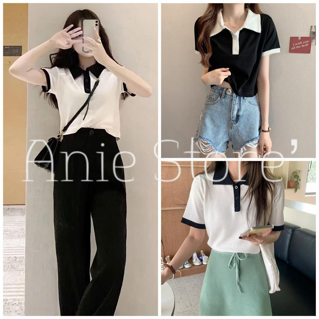 Áo Thun Polo Nữ Phối Viền 🦋 Áo Polo Trơn Cộc Tay Phối Màu 2 Màu 🦋