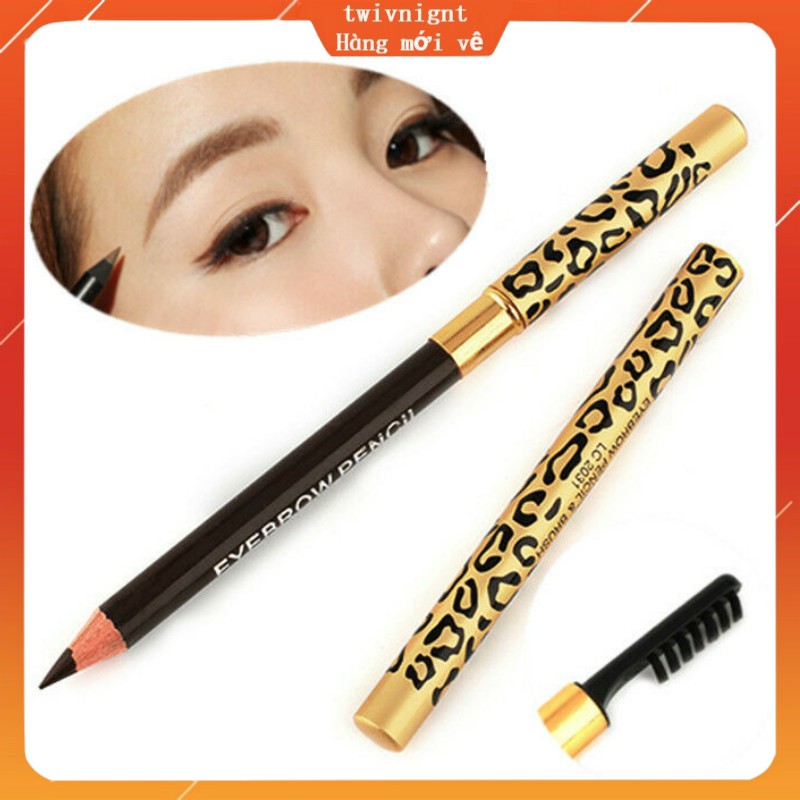 Bút chì kẻ lông mày kết hợp cọ chải 2 trong 1 màu nâu lâu trôi thiết kế vỏ họa tiết da báo | BigBuy360 - bigbuy360.vn