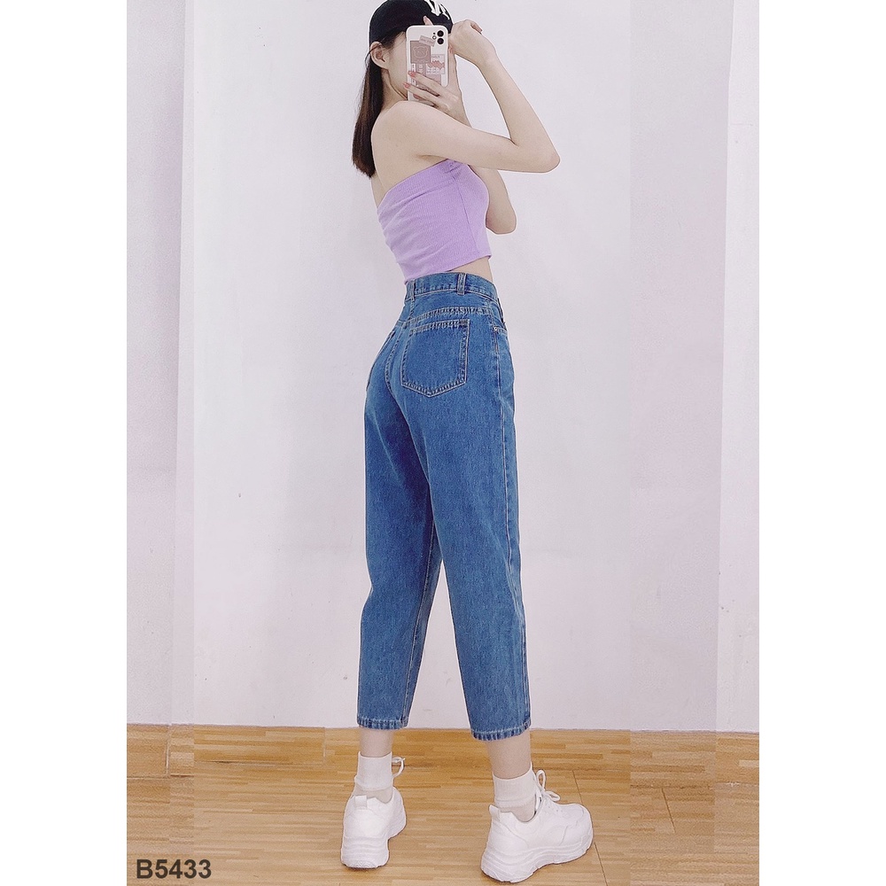 Quần Jean Nữ Baggy Trơn Màu Xanh Hàng Cao Cấp Dài 9 Tấc B5433