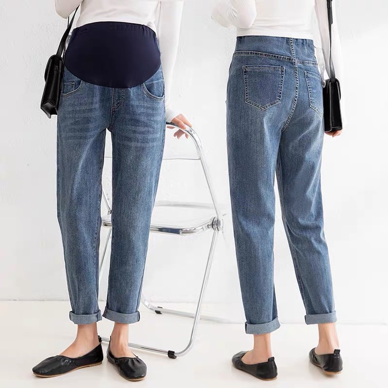 QUẦN BẦU CÔNG SỞ- Dài bầu Jean trơn cạp cao