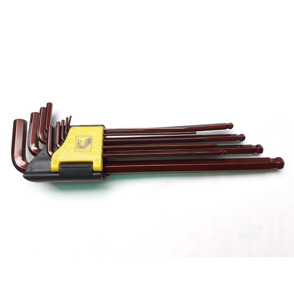 Bộ lục giác 9 cây có đầu bi, độ cứng HRC 50-55 hiệu LS+ cao cấp đa năng 1.5 - 10mm EXTRA LONG HEX KEY SET