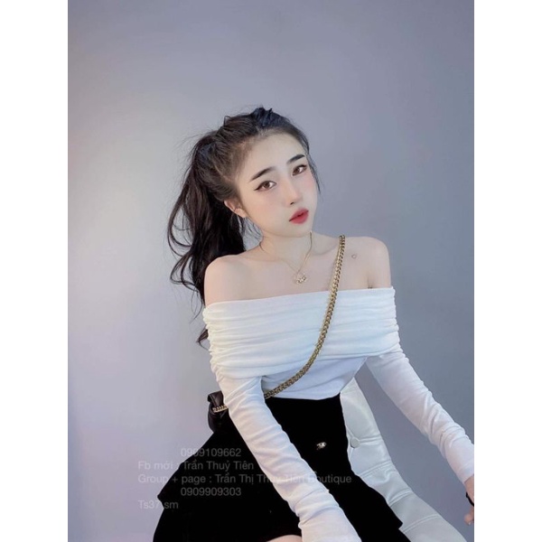 Set váy nữ xinh Áo trễ vai phối váy đuôi cá nhung đẹp.Set đồ ấm áp,dễ thương.Thời trang mùa đông cao cấp