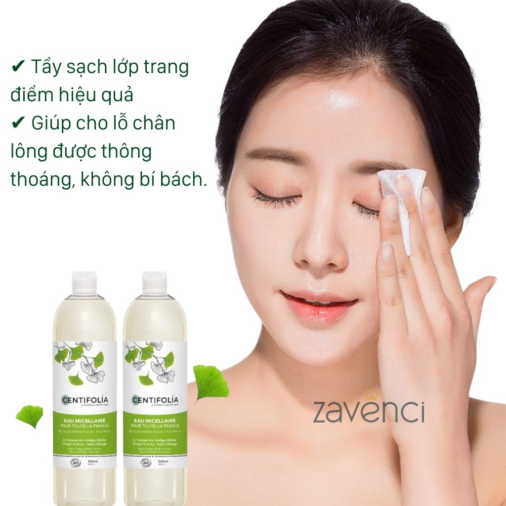 Nước Tẩy Trang Centifolia Eau Micellaire Tinh Chất Rau Má Làm Sạch Sâu Ngừa Mụn Dành Cho Cả Gia Đình (500ml)