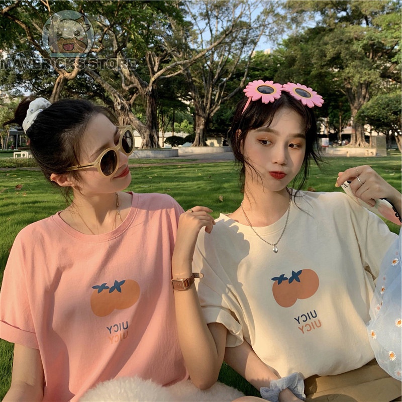 Áo Thun Tay Ngắn Dáng Rộng In Hình Quả Cam Dễ Thương Phong Cách Hàn Quốc Thời Trang Mùa Hè Cho Nữ