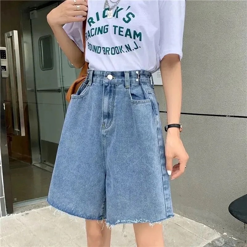 Quần Đùi Lửng Jeans Nam Nữ Ống Đứng Màu Xanh Cạp Khuy Gài Điều Chỉnh Eo Basic Loại 1 Mặc Hàng Ngày Style Ulzzang