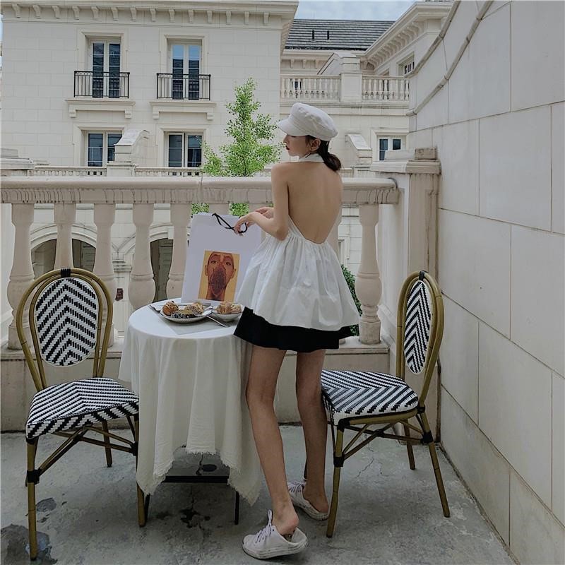 Áo sơ mi dáng xòe hở lưng cổ hồng kông thời trang Becky