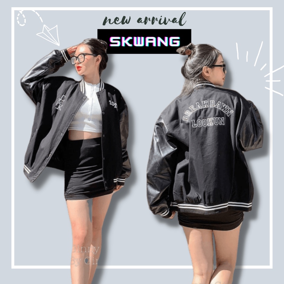 Áo khoác kaki Bomber 202 TK-010 SKWANG form rộng tay lỡ basic unisex nam nữ chính hãng