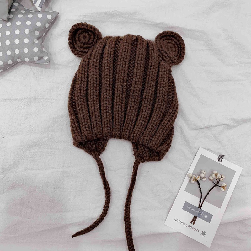 Mũ Beanie Trùm Tai Giữ Ấm Màu Trơn Dễ Thương Cho Bé