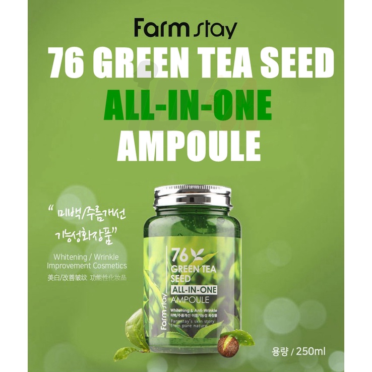 Tinh chất trà xanh tươi mát trà xanh Farm Stay 76 Green Tea Seed All in One Ampoule Green Tea Seed  Ampoule Kem dưỡng da trà xanh ngừa mụn, trắng da