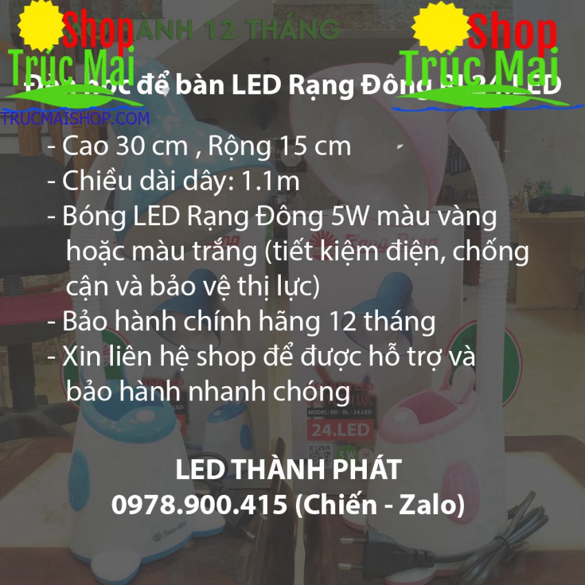 Đèn học RẠNG ĐÔNG chống cận RL-24 LED kèm bóng LED 5W tiết kiệm điện năng, bảo vệ thị lực