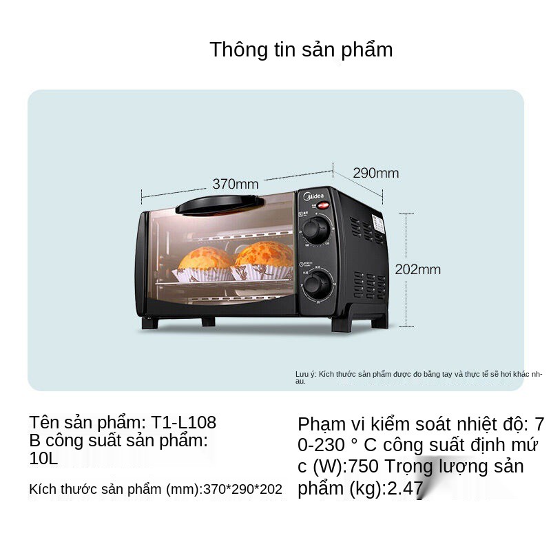 Lò nướng điện gia đình Midea T1-L101B / 108B nướng bánh quy loại núm cơ mini