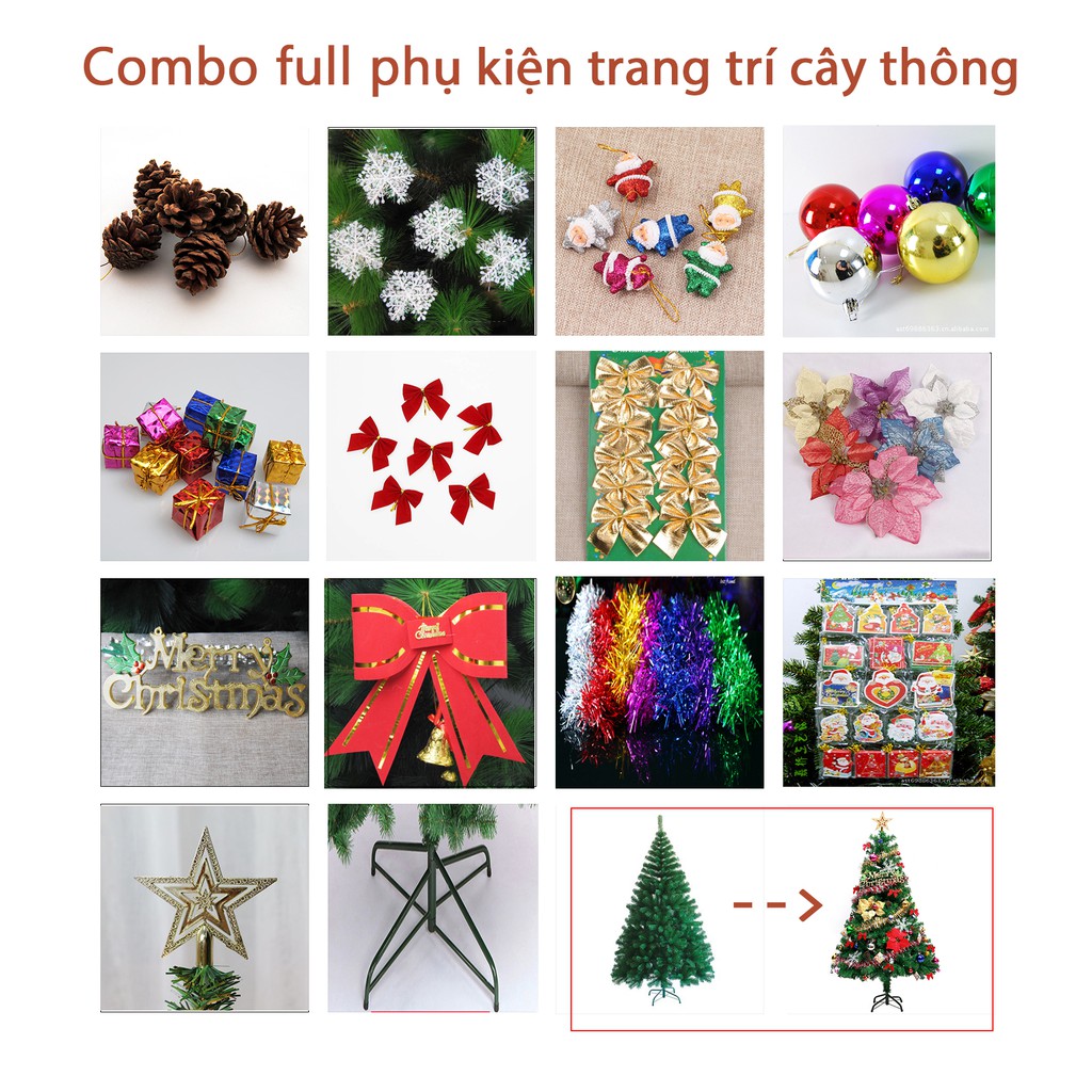 [Combo] Cây thông Noel 1M2 và 100 Phụ kiện trang trí 2020