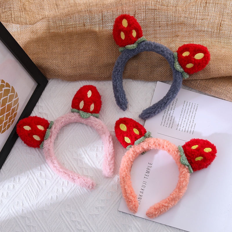 Băng Đô Cài Tóc Rửa Mặt Trang Điểm Hình Dâu Tây Dễ Thương Phong Cách Hàn Quốc Cho Nữ