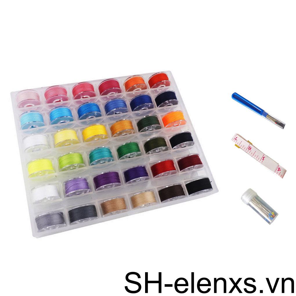 Sewing Machine Spool Set Cotton Sewing Machine Bobbin Threads 36 Colors Pre-Wound Bobbins Set Storage Box Thread Stripper Pins