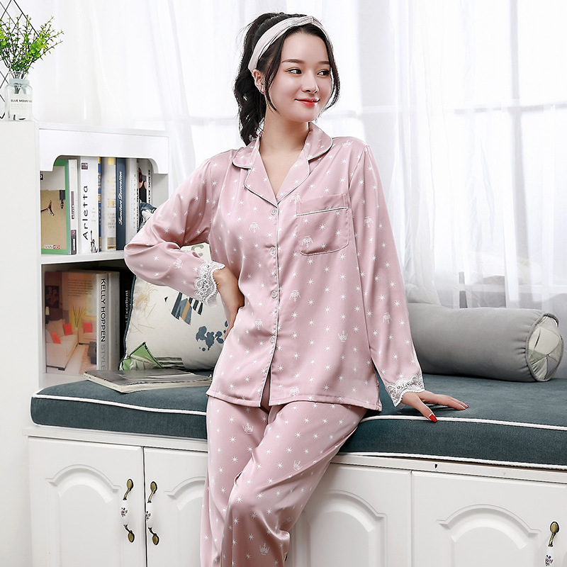 Set Đồ Ngủ Dài Tay Họa Tiết Chấm Bi Xinh Xắn Cho Nữ