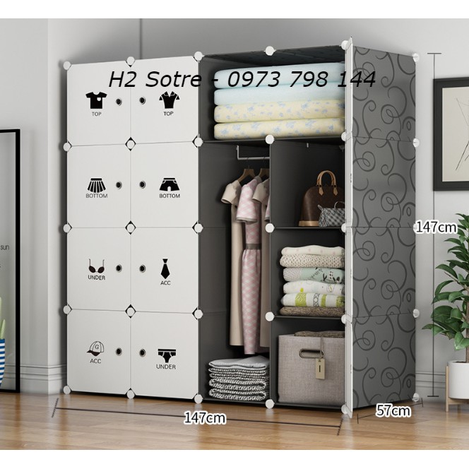 [HOT] - TỦ NHỰA ĐA NĂNG ĐỂ TREO ĐỒ GIÁ RẺ 16 Ô VÁCH ĐEN CỬA QUẦN ÁO LẮP GHÉP DỄ DÀNG sâu 47cm