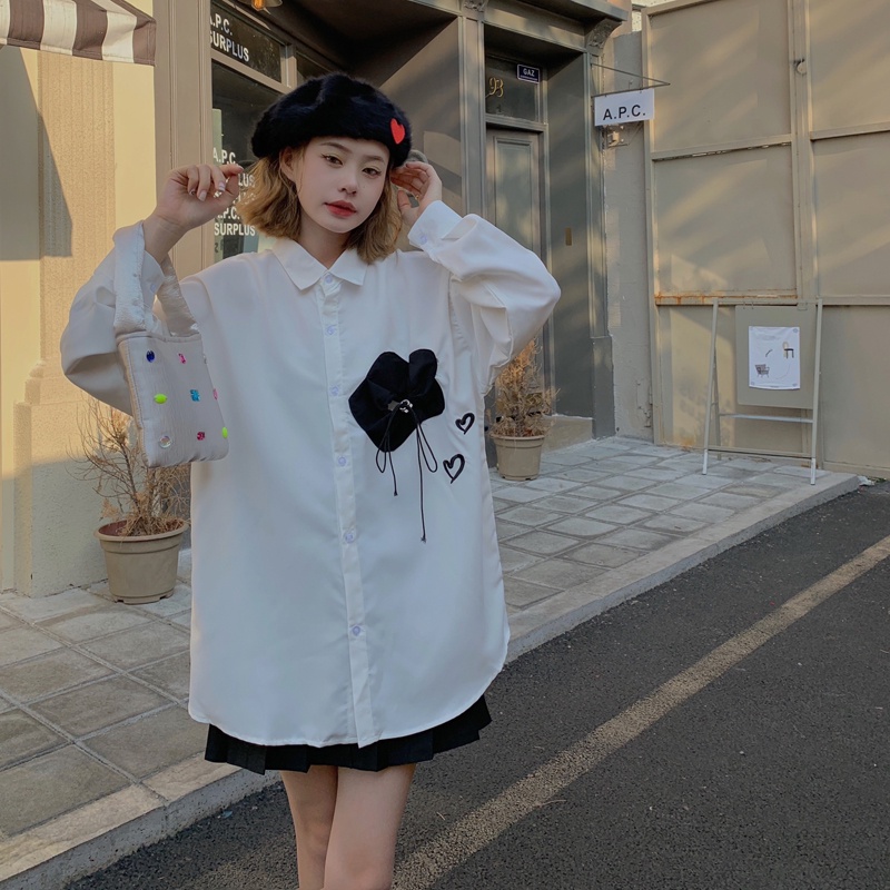 Áo Sơ Mi Trắng Tay Dài Dáng Rộng In Họa Tiết Hoa Kiểu Vintage Thời Trang Xuân Thu Cho Nữ