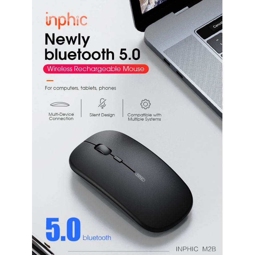 Chuột Bluetooth INPHIC M2B Bluetooth 5.0 Phong Cách Macbook Có Thể Sạc Lại - Hàng Chính Hãng Bảo hành 12 tháng 1 đổi 1