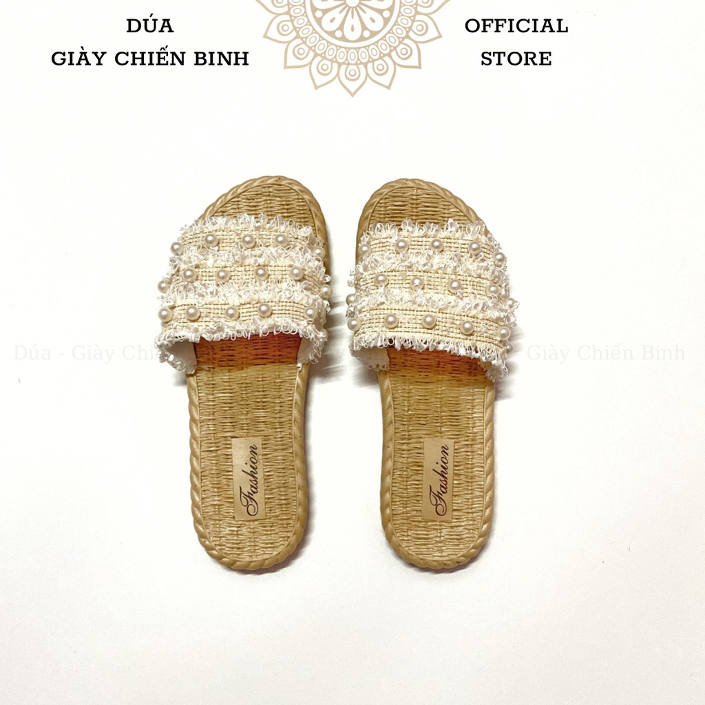Dép quai ngang giả cói đính ngọc vintage - dép nhựa - dép vintage D101