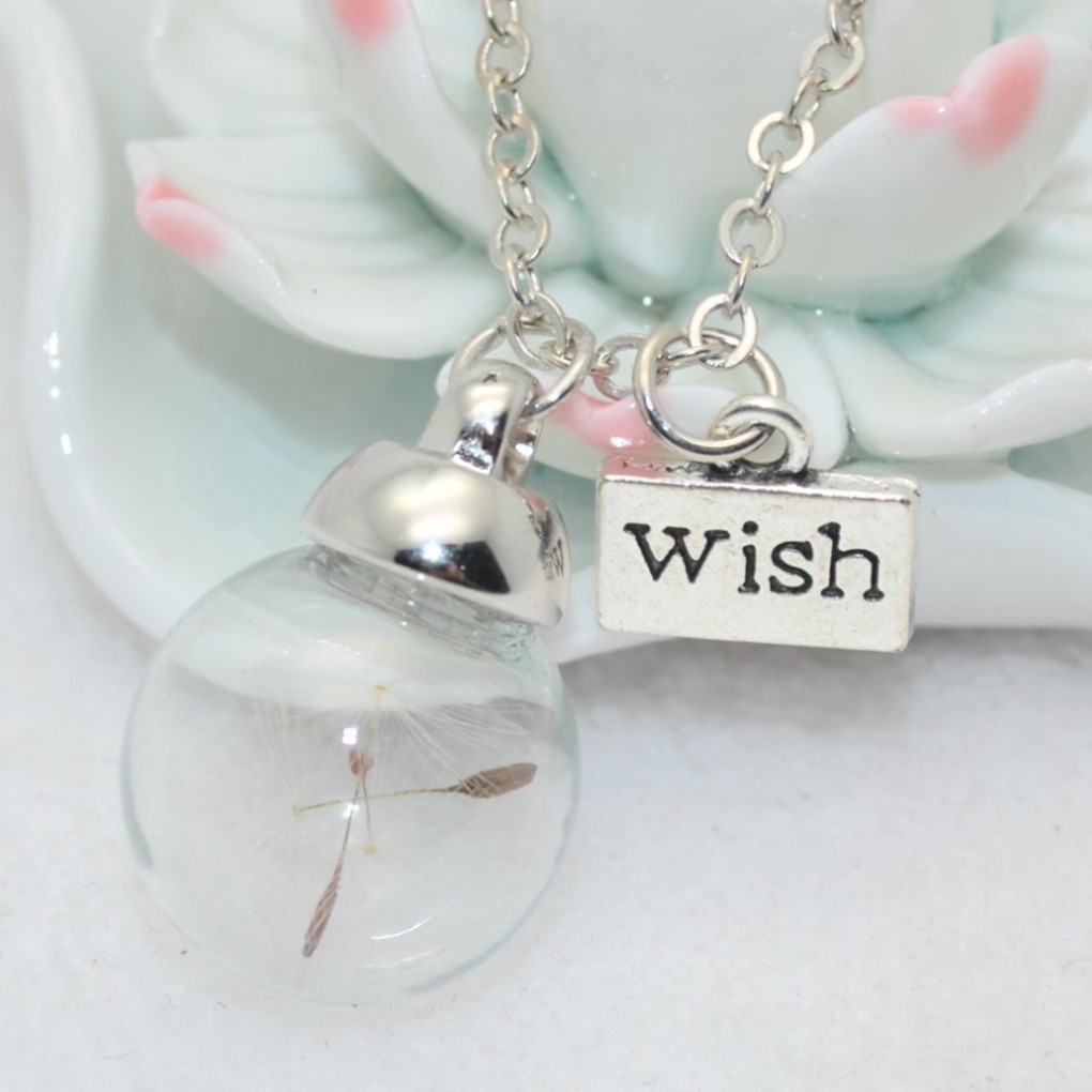 Dây chuyền mặt quả cầu thủy tinh đựng hạt bồ công anh