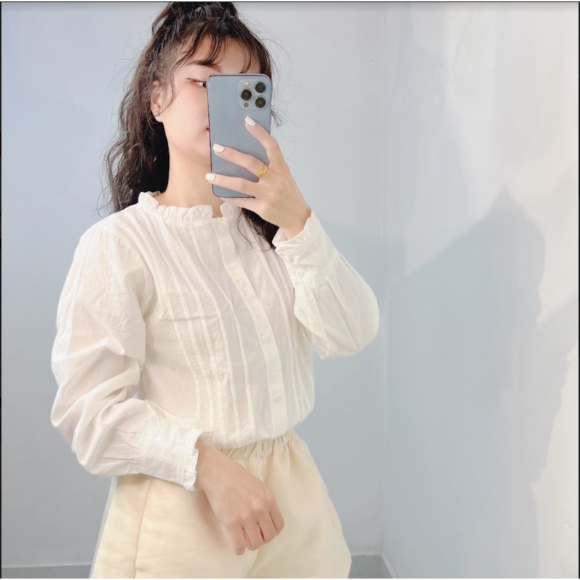 Áo baby doll cổ bèo kẻ ly tiểu thư