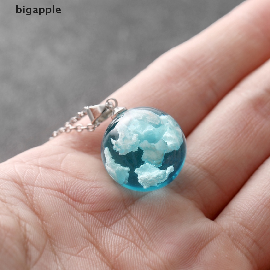 bigapple Resin Ball Moon Pendant Necklace Blue Sky White Cloud Chain Necklace Jewelry RDG