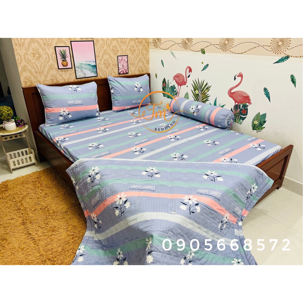 Chăn ga 100% coton chuẩn 5 món kèm chăn chần gòn sang trọng.