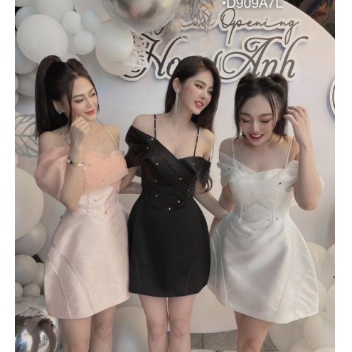 Đầm thiết kế, đầm dự tiệc 2 dây trễ vai đính đá xinh xắn