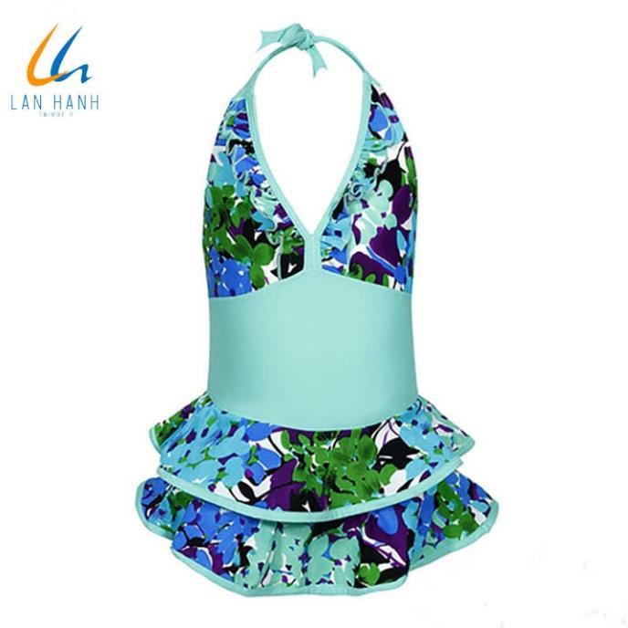Áo tắm bé gái Lan Hạnh màu xanh ngọc phối hoa - 9101302255  ྇ '