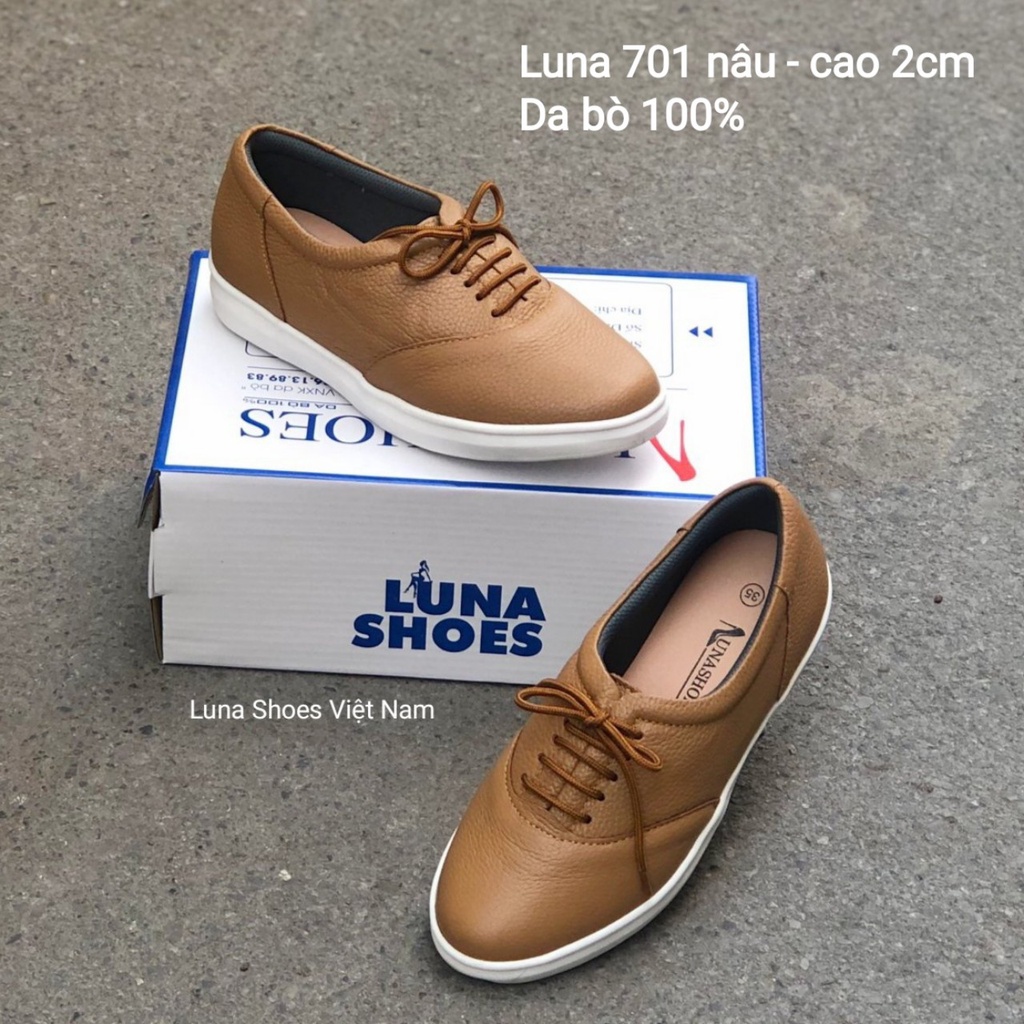 Giày lười nữ, slip on nữ da bò thật LUNASHOES (701) màu đen nâu trắng tăng chiều cao bảo hành 24 tháng