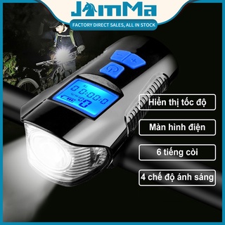 Hình ảnh Đèn pha bóng LED sạc điện có còi chống nước tiện lợi cho xe đạp chính hãng