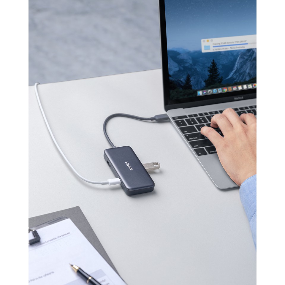 [Freeship toàn quốc từ 50k] Bộ Chia Cổng ANKER 3-in-1 Premium USB Type C Hub Power Delivery PD 60W 5Gbps HDMI 4K - A8335