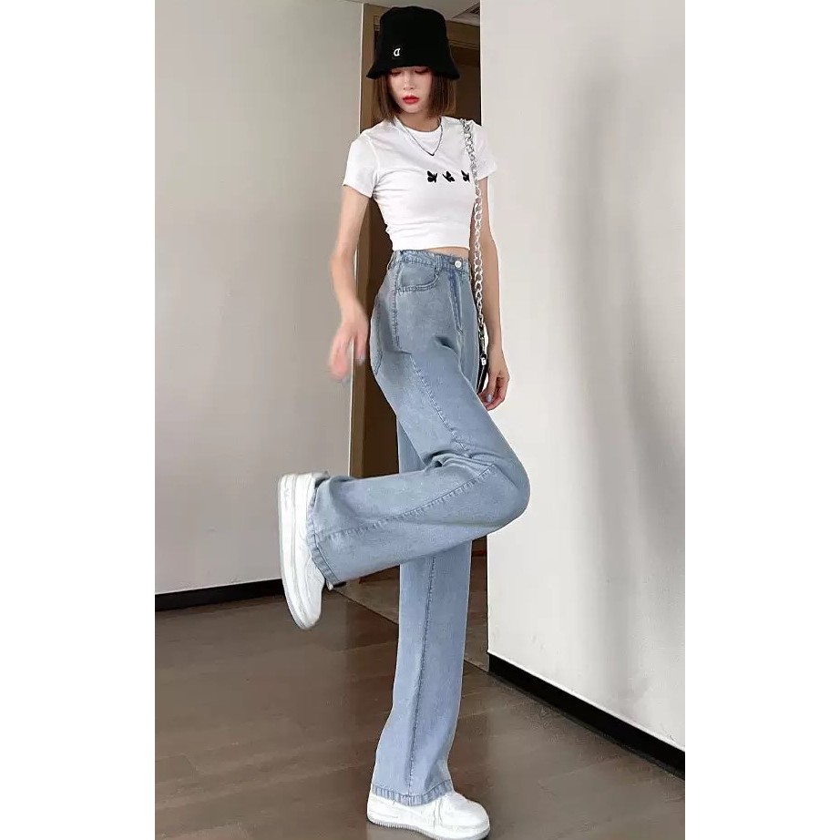 [ VỮNG BƯỚC ] QUẦN JEAN ỐNG RỘNG NỮ FORM DÀI RỘNG LƯNG CAO MÀU XANH NHẠT XANH ĐẬM HOT HIT THỜI TRANG BABO