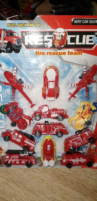 Sét 12 xe tàu máy bay biệt đội cưu hỏa bằng nhựa chạy bánh đà