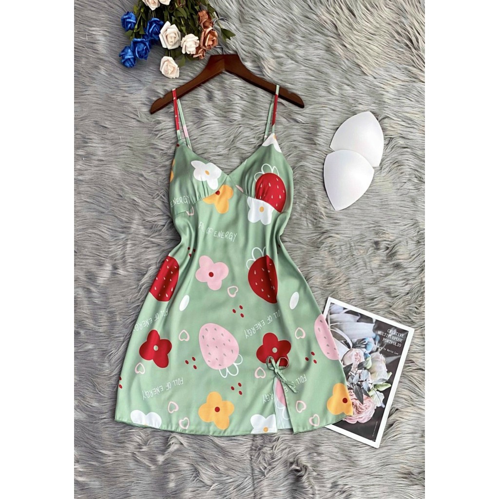 Váy ngủ hai dây lụa latin hoạ tiết siêu ngọt ngào | BigBuy360 - bigbuy360.vn