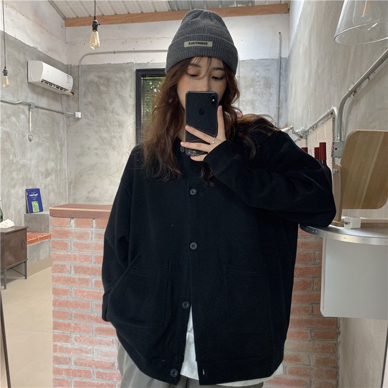 SUXI Áo Hoodie Nữ Tay Dài Dáng Rộng Màu Trơn Thời Trang Mới