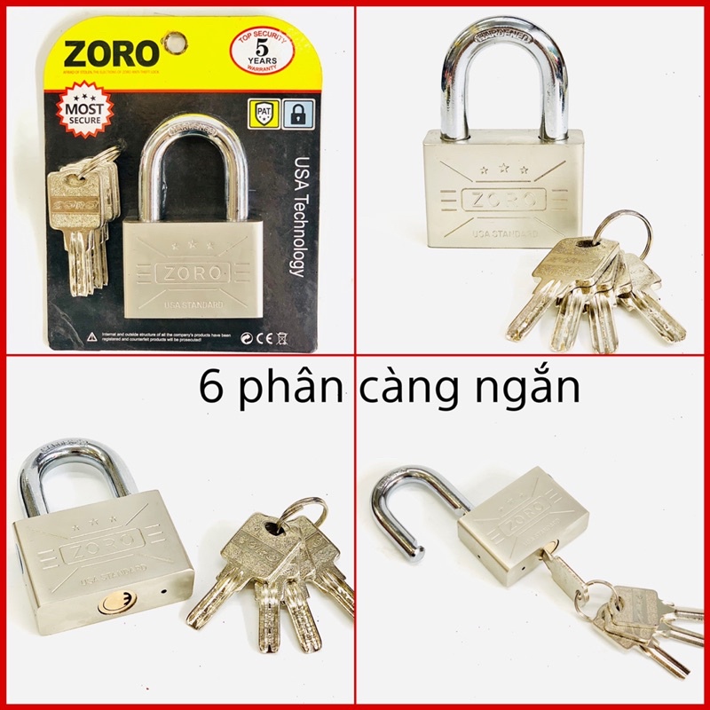 Ổ khóa ZORO 6 phân chìa muỗng thép cứng hardened, khóa cửa bấm không cần chìa công nghệ mỹ