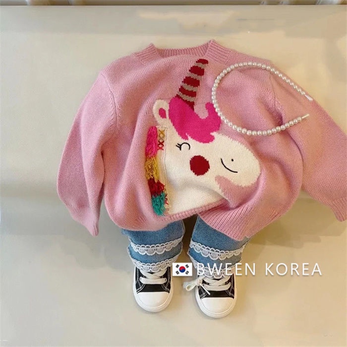 Áo Sweater Dệt Kim In Hoạt Hình Kiểu Phương Tây Thời Trang Mùa Thu 2022 Cho Bé Gái