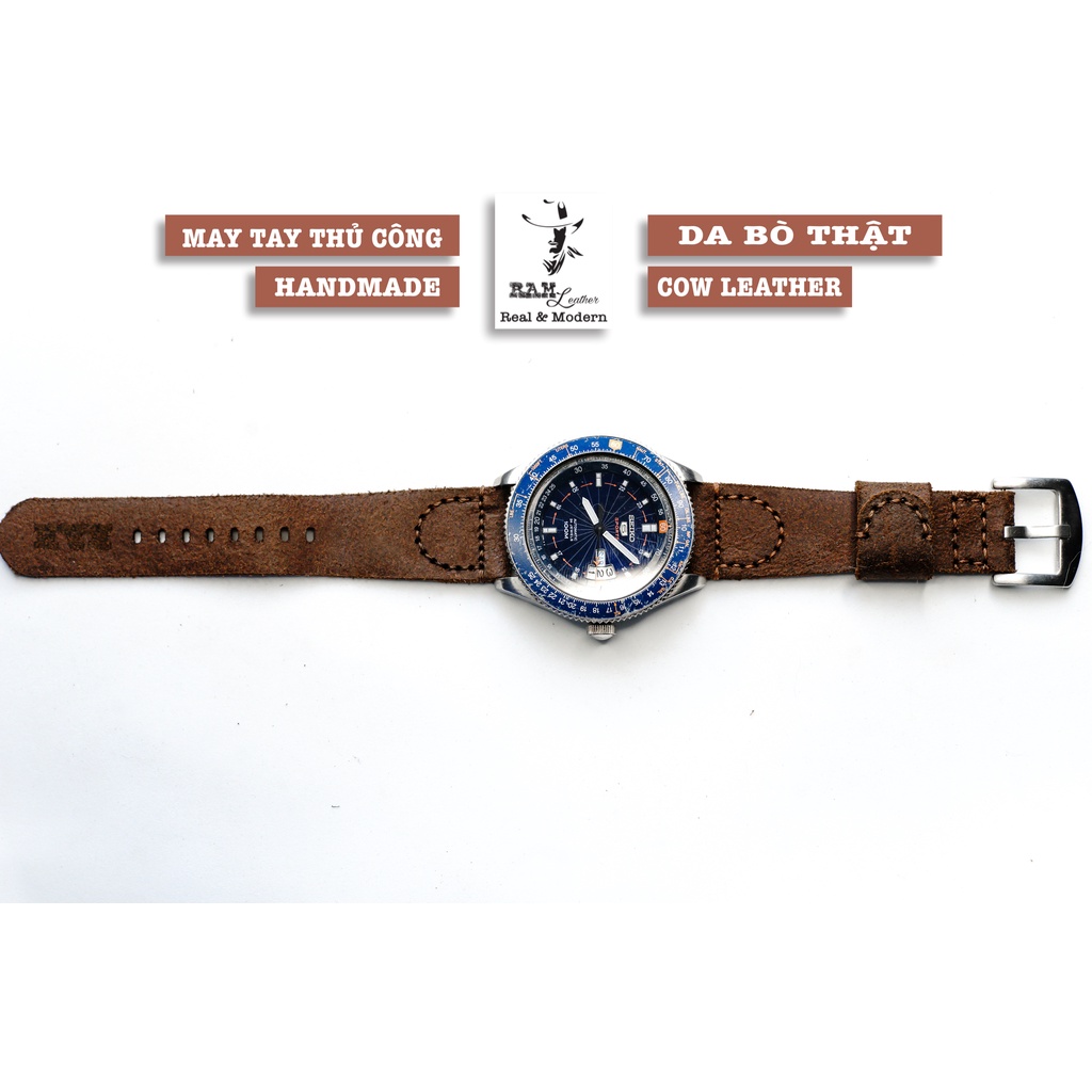 Dây đồng hồ RAM Leather vintage pilot simple mài nhám da bò thật vintage cao cấp