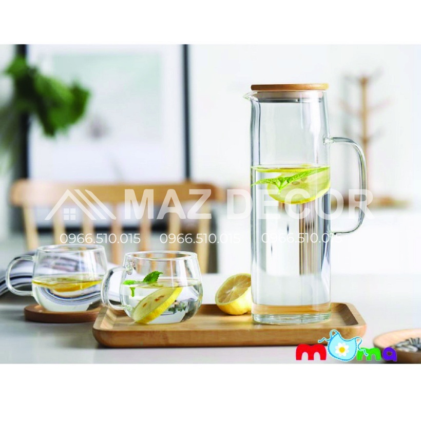 Bình thuỷ tinh đựng nước nắp gỗ chịu nhiệt độ cao dày dặn đẹp 1,3 lít và 1,6 lít giá rẻ