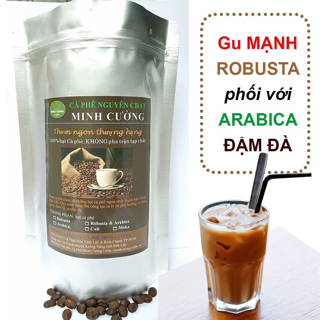 500Gr Cà phê nguyên chất Robusta Arabica Rang MỘC – Cafe hạt pha máy, Cà phê bột pha Phin - Cà Phê Minh Cường