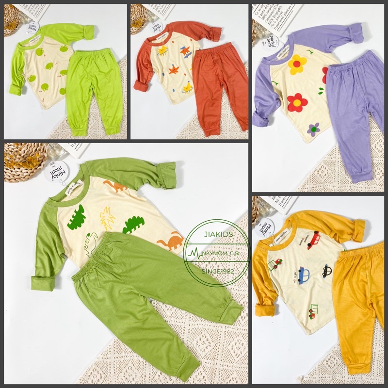 TDIN40 Bộ Thun Dài Tay Quần Dài Minkymom Tay Áo Phối Màu Raglan Hoa Sao Ếch Cho Bé Từ 8kg Đến 19kg