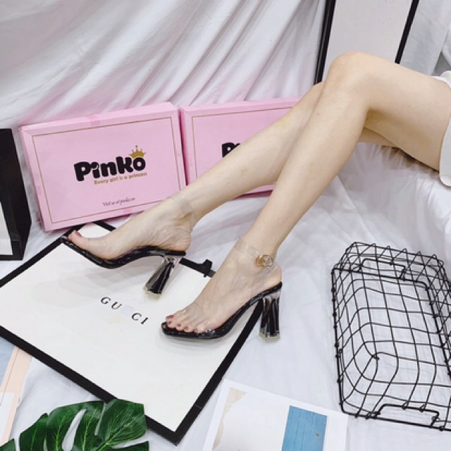 Sandal Quai Trong Gót Trụ Vát Sơn Bóng {MS92}