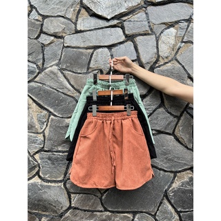 Quần short nhung tăm nữ ống rộng form unisex q103
