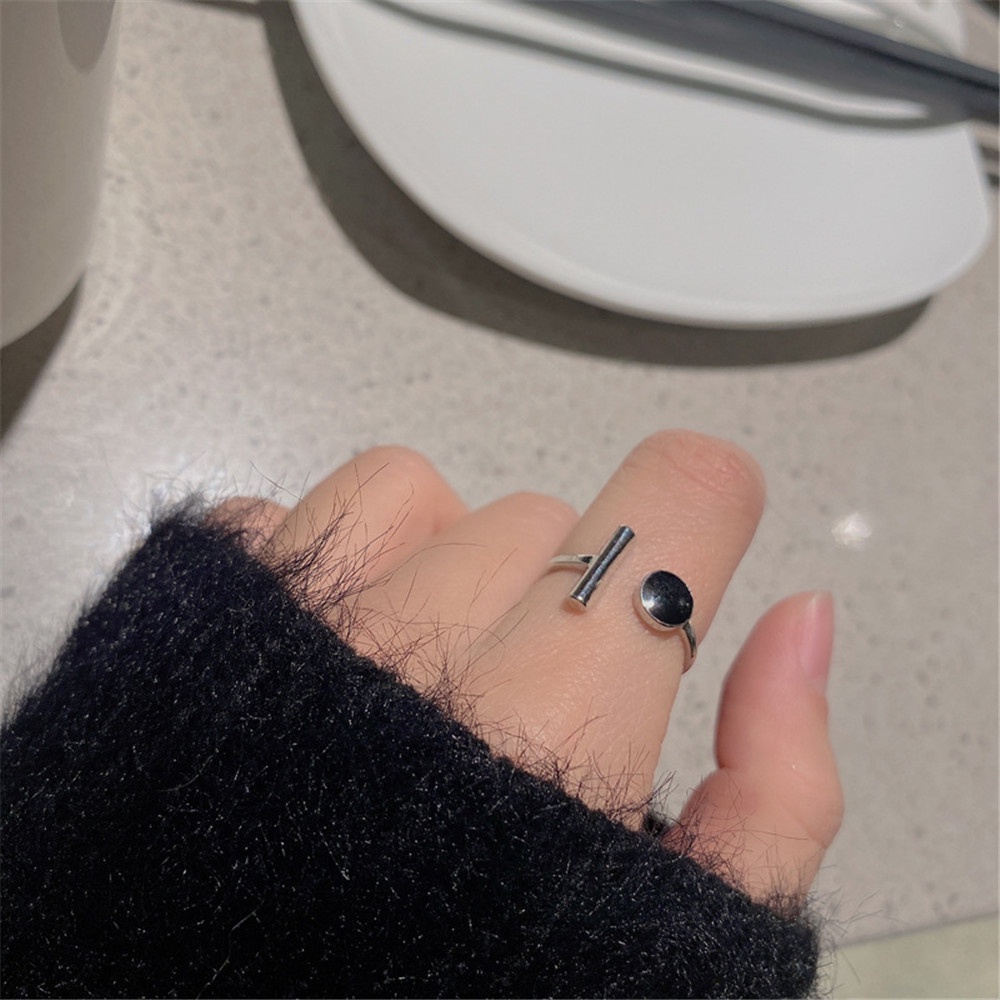 Nhẫn Kiểu Hình Học Màu Đen/Bạc Hình Tròn Có Thể Điều Chỉnh Kích Thước Phong Cách Hàn Quốc Cho Nữ
