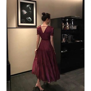 VÁY MAXI TƠ SỐNG TAY BỒNG XÒE TẦNG CAO CẤP