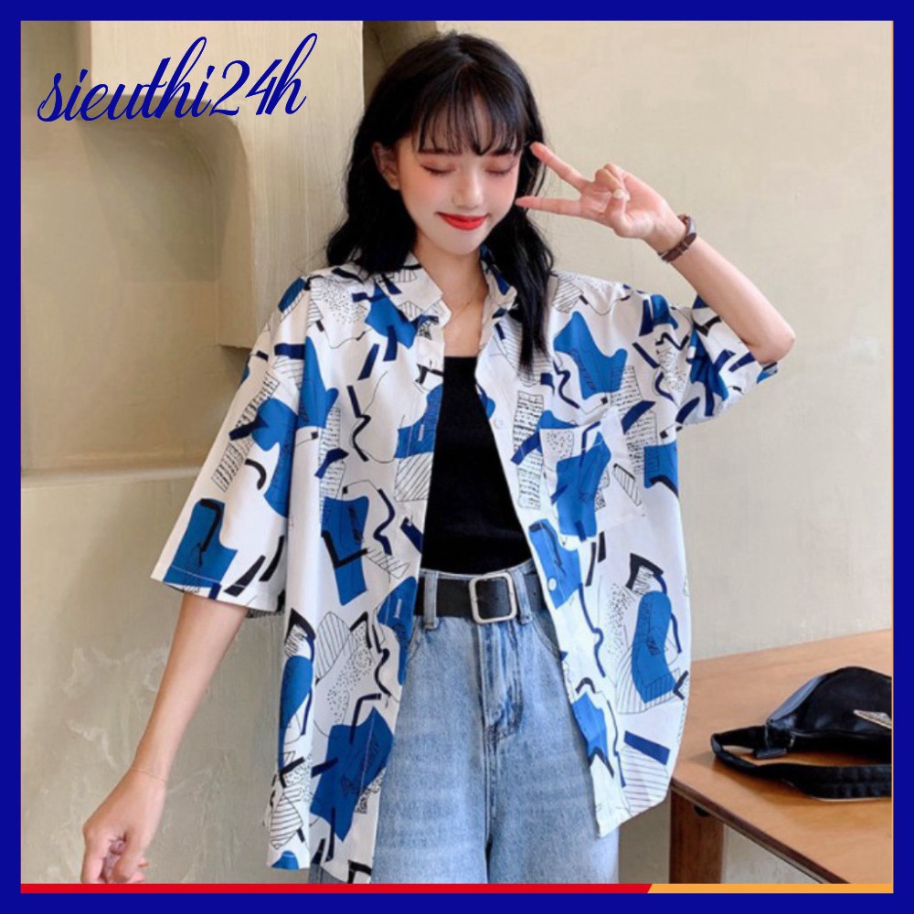 Áo sơ mi nữ form rộng tay lỡ, in Ô Vuông Xanh Trắng, dáng ulzzang mặc cặp, nhóm trẻ trung, sành điệu SMH.41